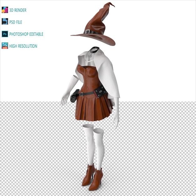 Archivo PSD de modelado 3D de trajes de brujas