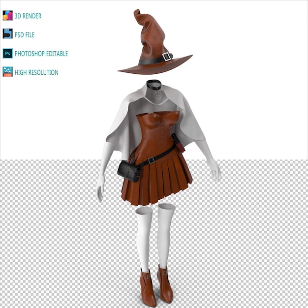 PSD archivo psd de modelado 3d de trajes de brujas