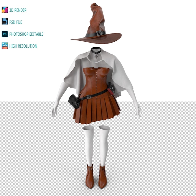 PSD archivo psd de modelado 3d de trajes de brujas