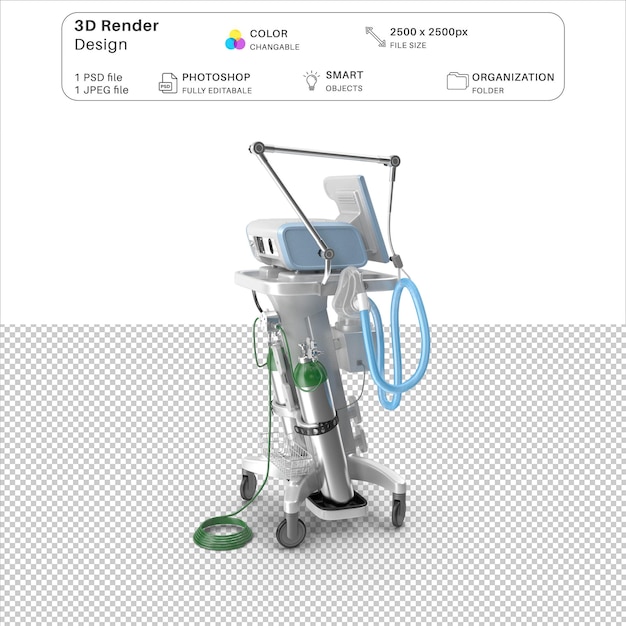 Archivo PSD de modelado en 3D del ventilador del hospital