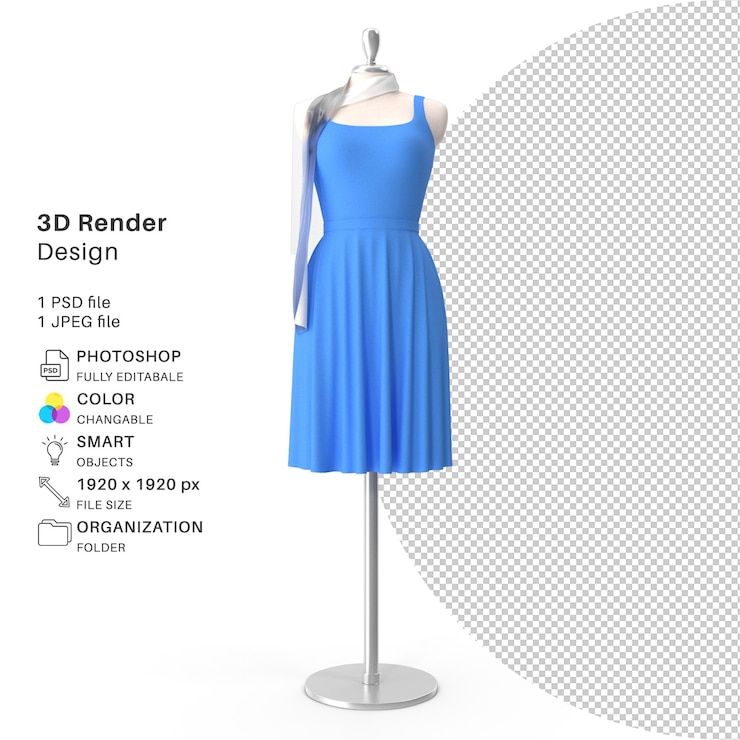 PSD archivo psd de modelado 3d de vestido elegante simulado de sala de exposición realista