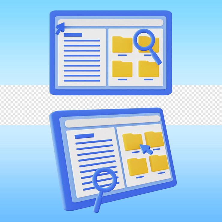 PSD archivos de carpeta de búsqueda de computadora de icono 3d y plantilla de paquete de puntero para redes sociales y diseño web ui ux