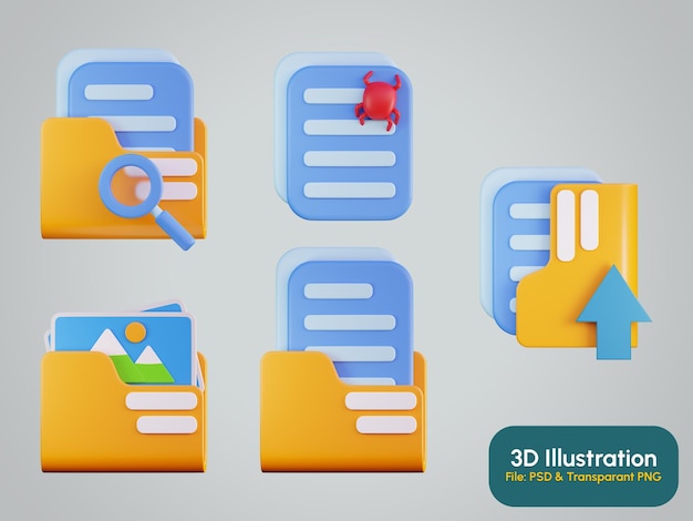 Archivos y carpetas icono ilustración 3D de alta resolución