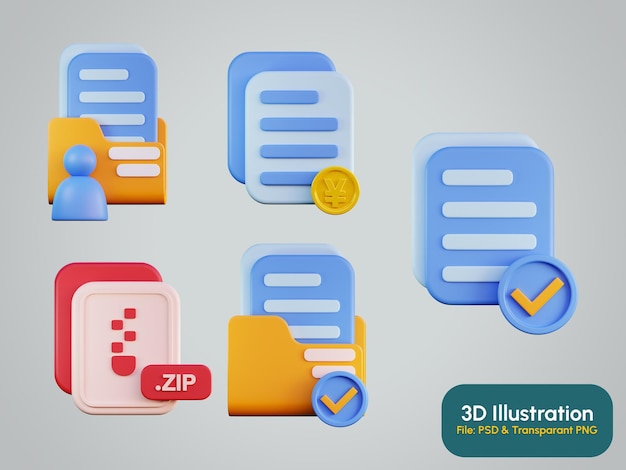 PSD archivos y carpetas icono ilustración 3d de alta resolución