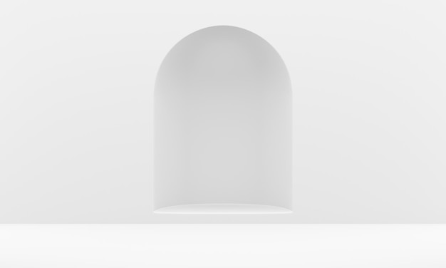 Arco branco 3d buraco curvo vazio no espaço da parede para o portão de entrada da janela de apresentação promocional