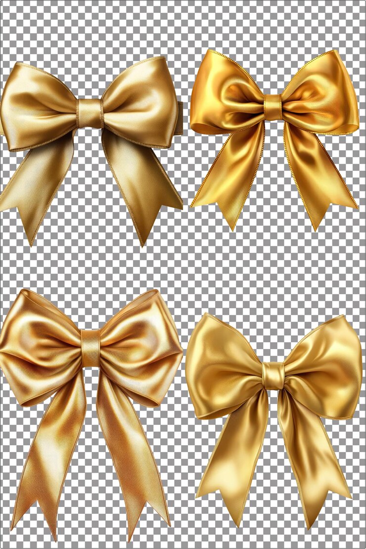 Arco de cinta de satén dorado Decoración elegante y lujosa PNG aislado hiperrealista con Tr claro