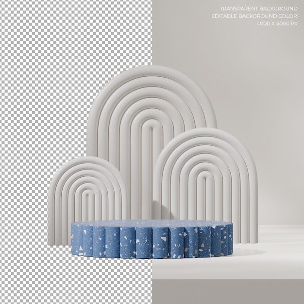 en arco cuadrado blanco 3d render imagen trasfondo transparente de terrazzo azul texturado podio