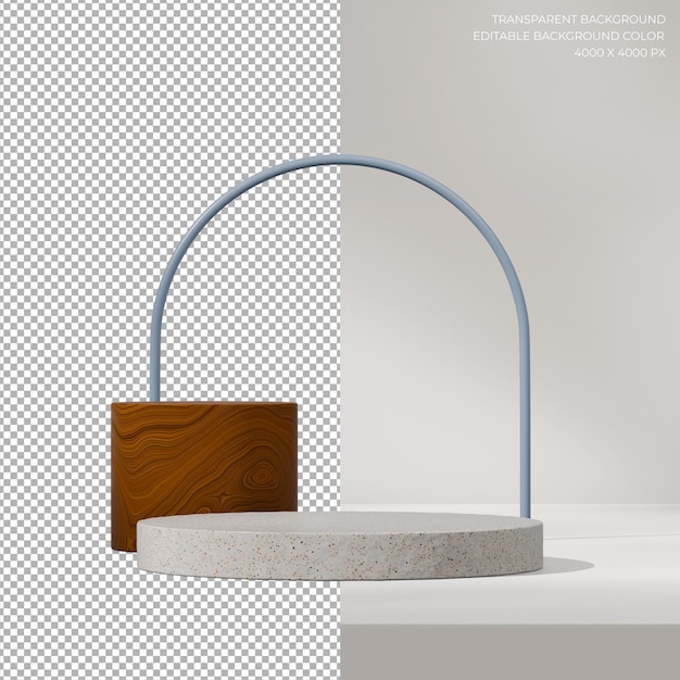 arco curvo blu immagine 3D render trasparente sfondo di terrazzo e podio in legno in quadrato