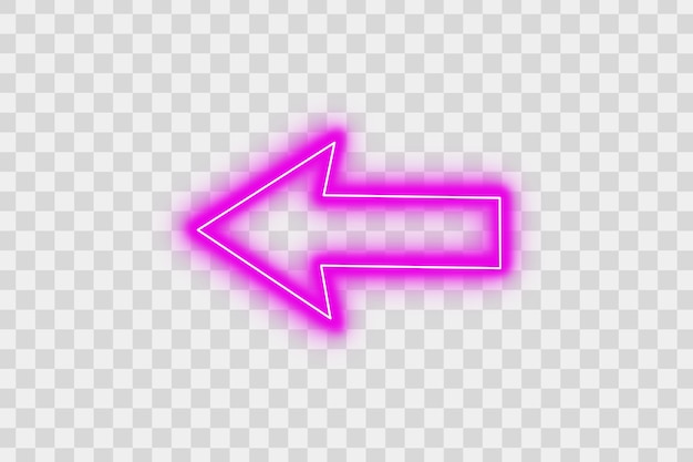 Arco de luz de néon de cor rosa brilhante apontando para a esquerda com efeito brilhante em fundo transparente para projetos elegantes