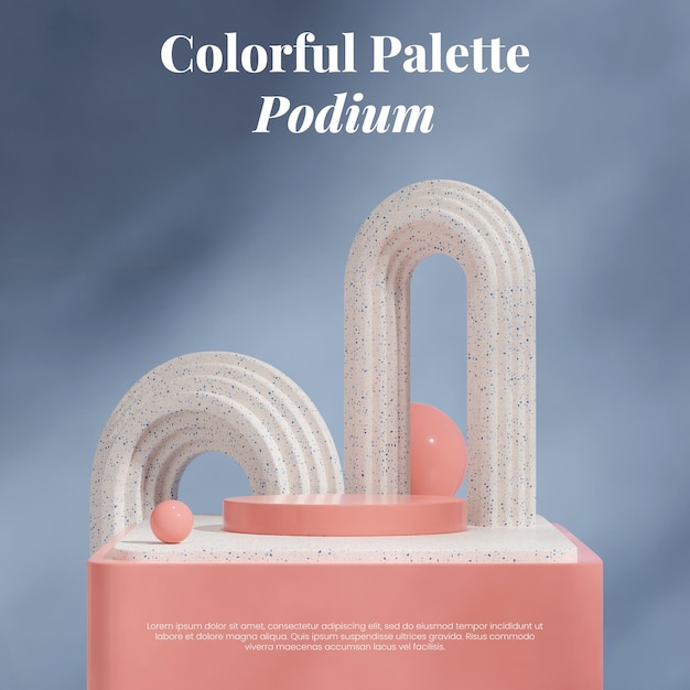 arco y esfera rosa plantilla de maqueta de renderización 3D rectángulo de terrazzo blanco podio en cuadrado