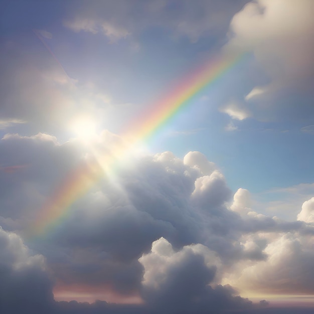 PSD arco iris en el cielo con nubes y luz solar fondo colorido aigenerado