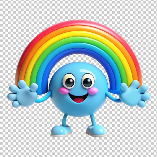PSD arco-íris com um desenho animado azul natural em fundo transparente