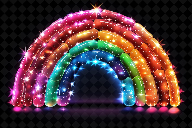 PSD el arco iris radiante de jalea compuesto de jalea fragmentada de color neón comida bebida colección y2k