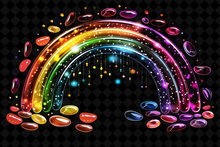 PSD el arco iris radiante de jalea compuesto de jalea fragmentada de color neón comida bebida colección y2k