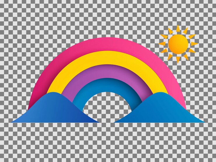 PSD un arco iris y el sol en un fondo blanco