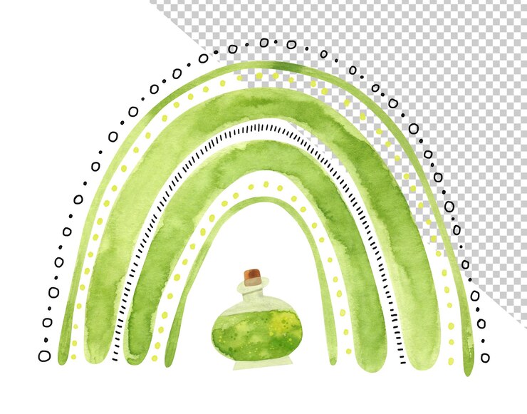 PSD arco iris verde de halloween con poción de bruja linda ilustración psd de acuarela para niños