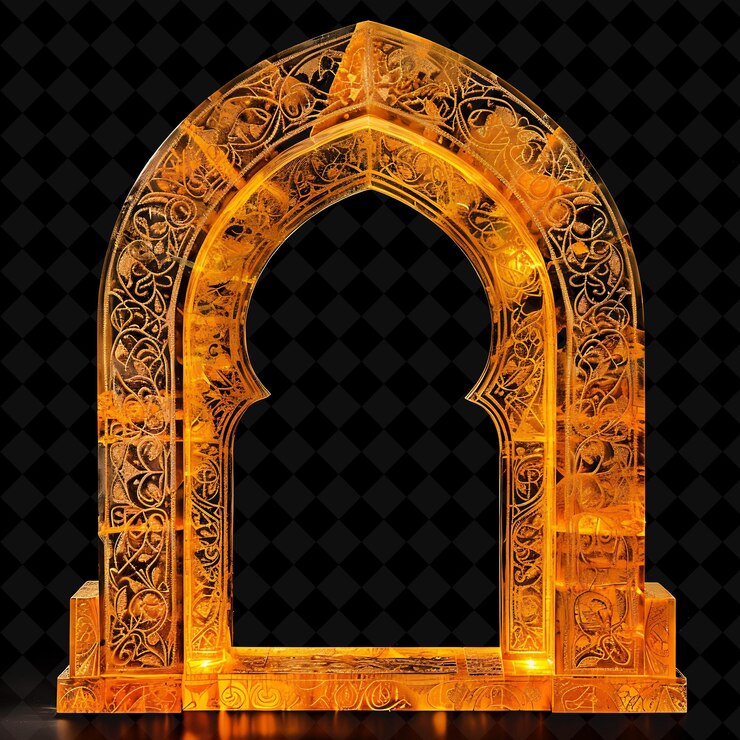PSD arco mágico marroquí con intrincados mosaicos y árabe c png y2k colección de colores de neón de forma