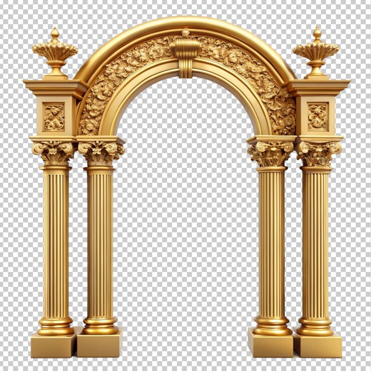 arco ornamentale dorato con colonne sullo sfondo trasparente