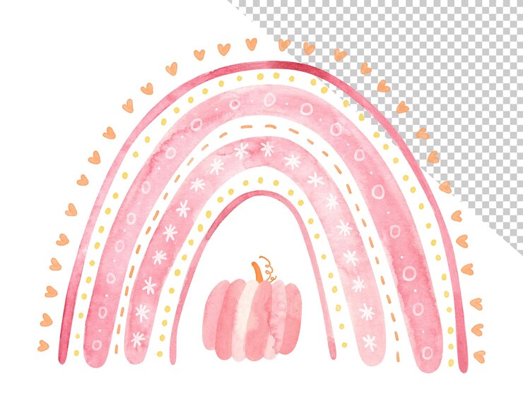 PSD arcobaleno rosa di halloween con zucca illustrazione carina ad acquerello per bambini halloween psd