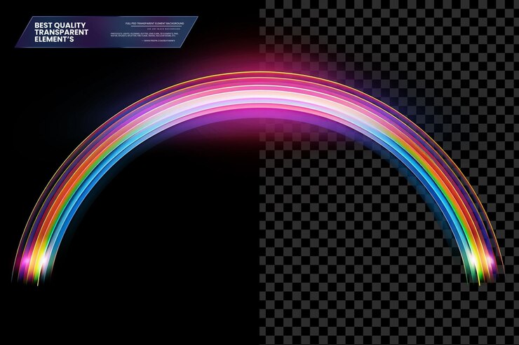 PSD arcoíris en forma de arco en un fondo negro con diseño vectorial en un fondo transparente