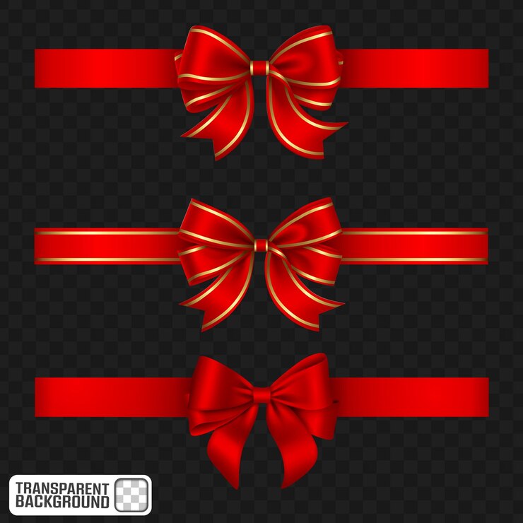 Arcos de regalo rojos de lujo con cintas en fondo transparente