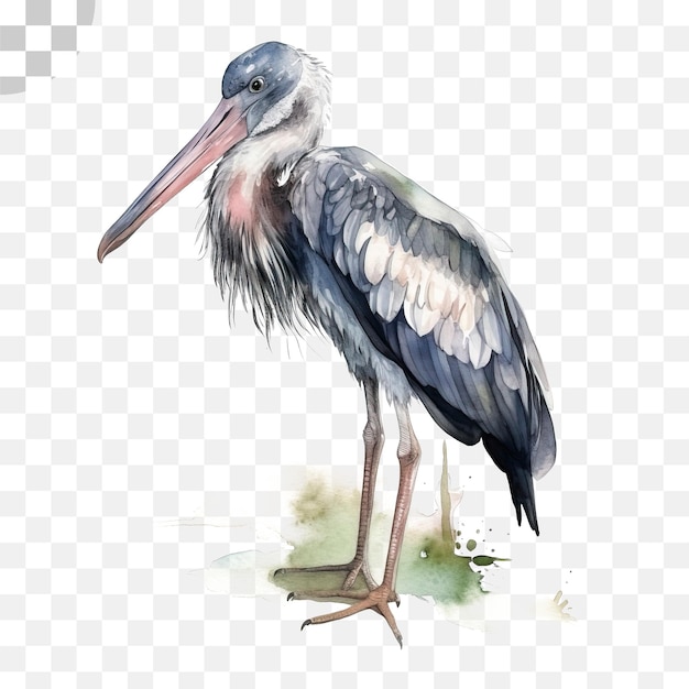 PSD ardea cinerea acuarela fondo transparente