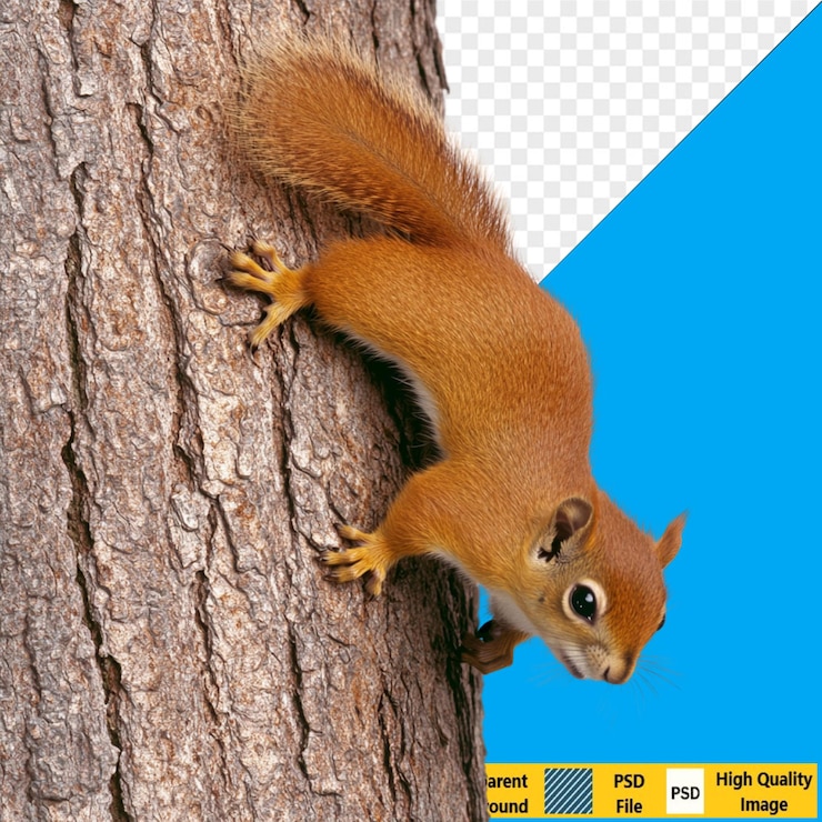 PSD la ardilla roja subiendo a un árbol