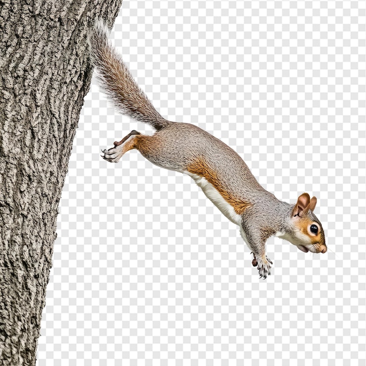 PSD la ardilla saltando de un árbol