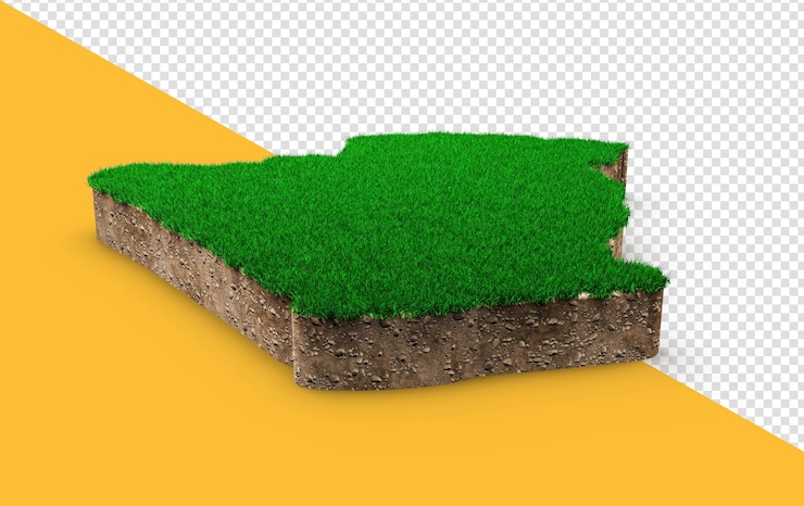 PSD argelia mapa suelo geología sección transversal con hierba verde y textura de suelo de roca ilustración 3d