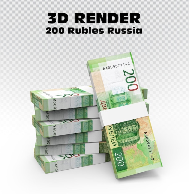 Argent 200 Roubles Russie Rendu 3D