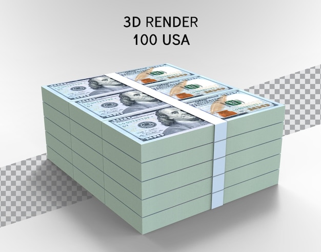 PSD argent américain avec rendu 3d de 100 dollars