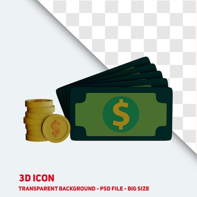 PSD argent et pièces d'or icône 3d psd avec fond transparent