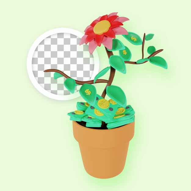 PSD argent, pot fleur, 3d, illustration