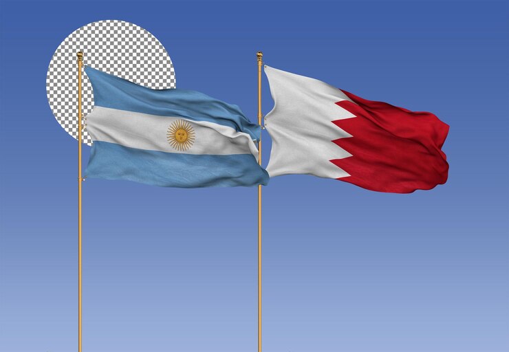 PSD argentina and bahrain wavy flags together bilateral relations 3d rendering