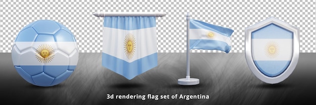PSD argentina bandera nacional conjunto ilustración o 3d realista argentina ondeando bandera de país conjunto icono