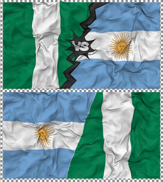 Argentina contra Nigeria Media bandera combinada con textura 3D de la tela