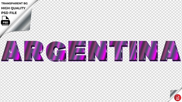 PSD l'argentine la typographie est violette, le texte est métallique, le psd est transparent.