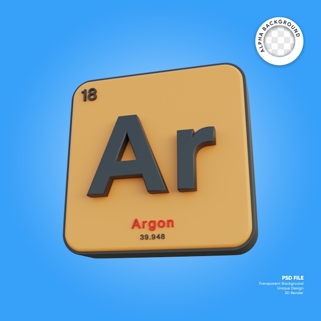 PSD argon chemisches element periodensystem 3d-rendering