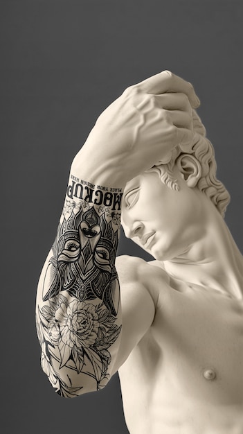 PSD arm-tattoo-mockup auf einer griechischen statue