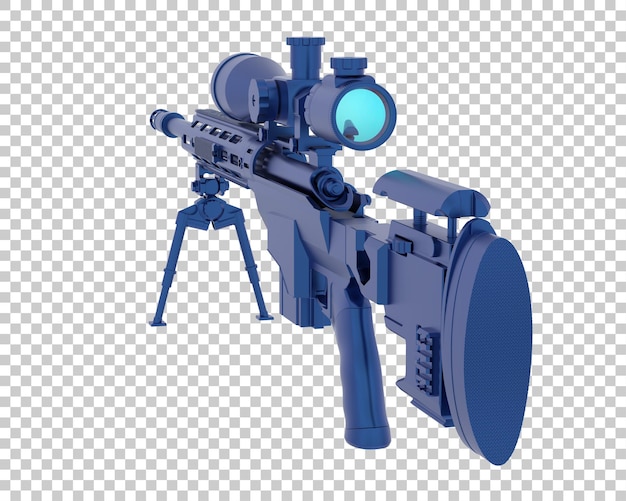 Arma de fogo com escopo na ilustração de renderização 3d de fundo transparente