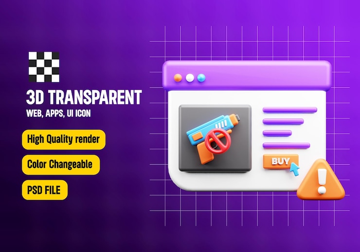 PSD arma ilegal comprar ilustración de icono 3d o aplicaciones de la web profunda y ilustración web 3d