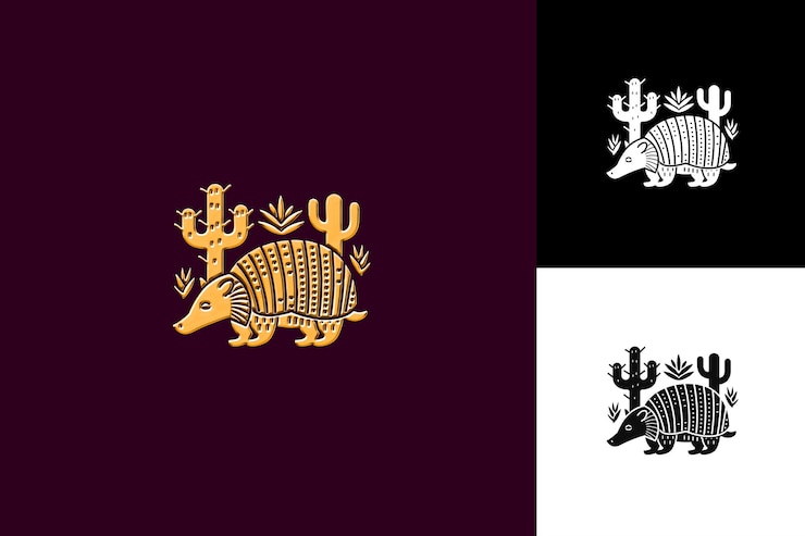 PSD armadillo con un símbolo único que representa el mamífero y los diseños de símbolos de la cultura enha de méxico