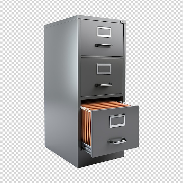 Armario de archivos gris aislado en un fondo transparente