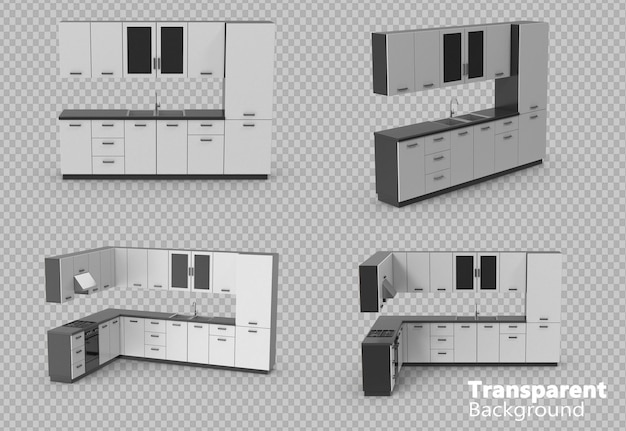 PSD armarios de cocina en un fondo transparente