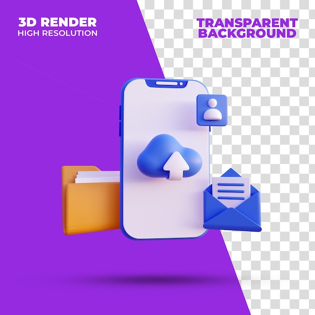 PSD armazenamento em nuvem para smartphone renderização em 3d