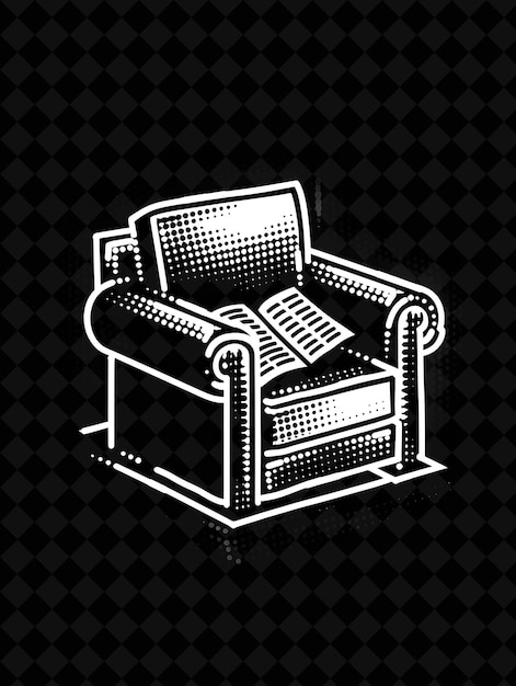 Armchair 8 Bit Pixel con design classico e giornale con PNG Unique Y2K Design Collection