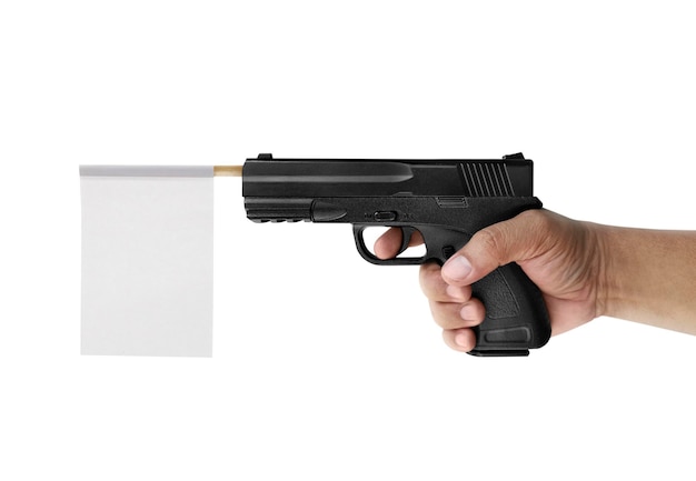 Une arme à main avec un drapeau en papier sur un fond transparent