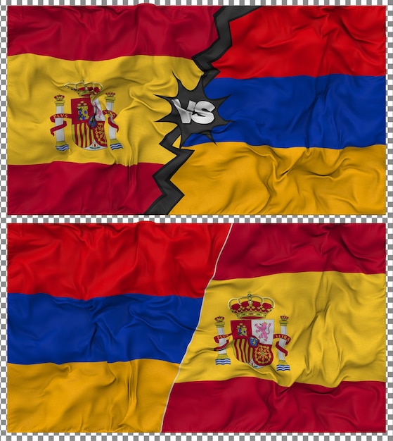 Armenia contra España Media bandera combinada con textura 3D de la tela de la bandera