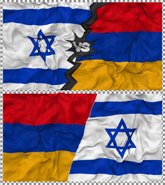 Armenia contra Israel Media bandera combinada con textura 3D de la tela de la bandera