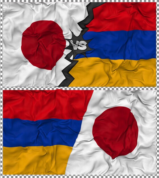 Armenia contra Japón Media bandera combinada con textura 3D de la tela de la bandera
